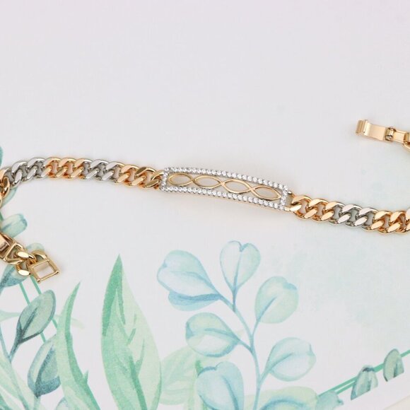 "Dual Tone Rose Gold+Silver Chain Bracelet with Crystal Accents, XPBL0842 - Picture 13 of 13